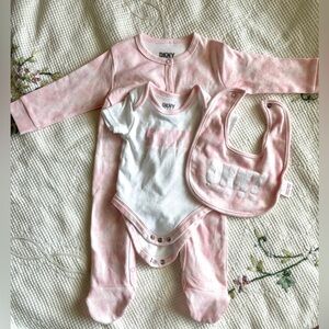 DKNY Pink and White Baby Footie Set